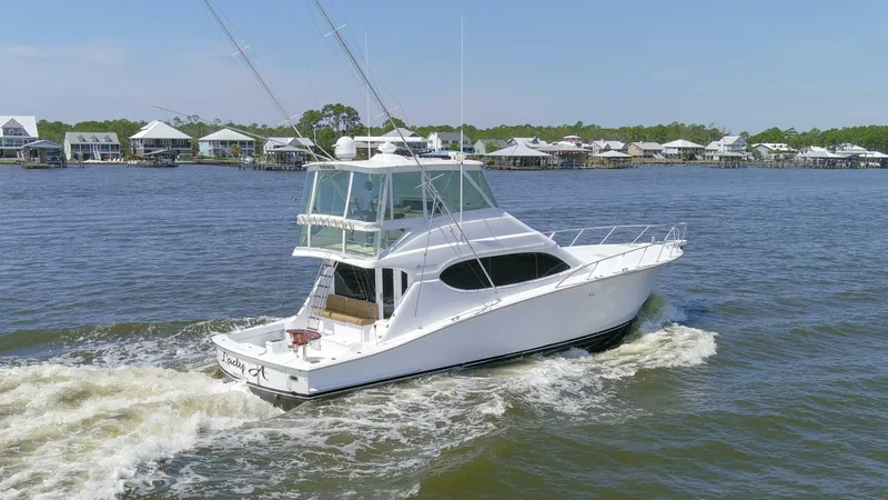 Slide: The Image of 2008 54 Hatteras 54 Convertible Lady A Bow Profile (2) - 5454862