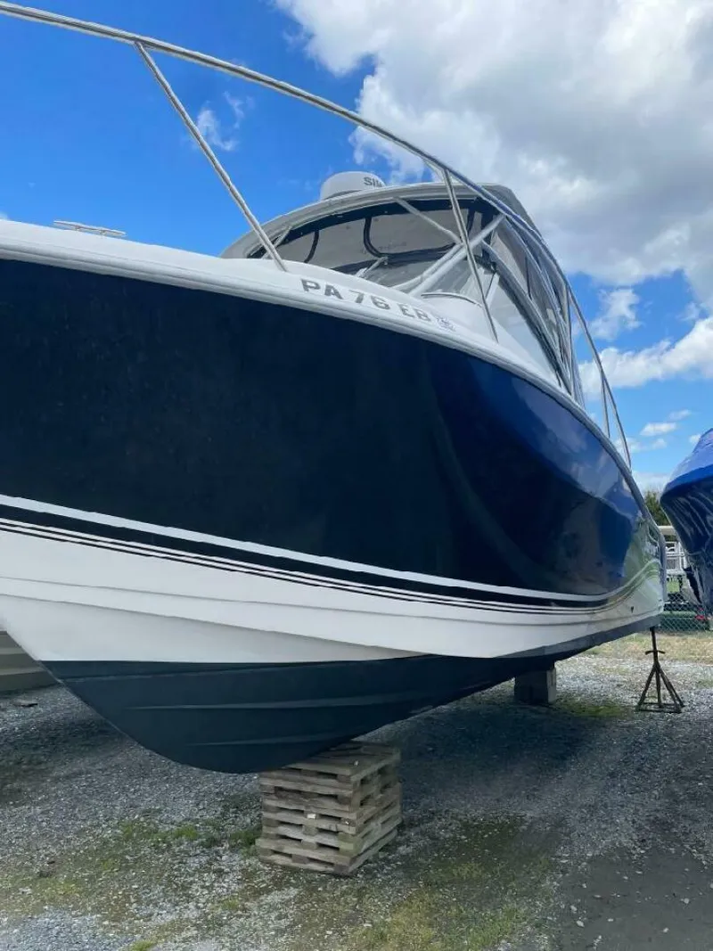 Slide: The Image of Pro-Line 32 Express Port Bow view with fresh bottom paint - 5586337