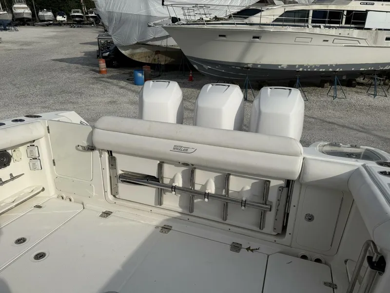 Slide: The Image of 2014 Boston Whaler 350 Outrage cockpit looking from port side - 5681321