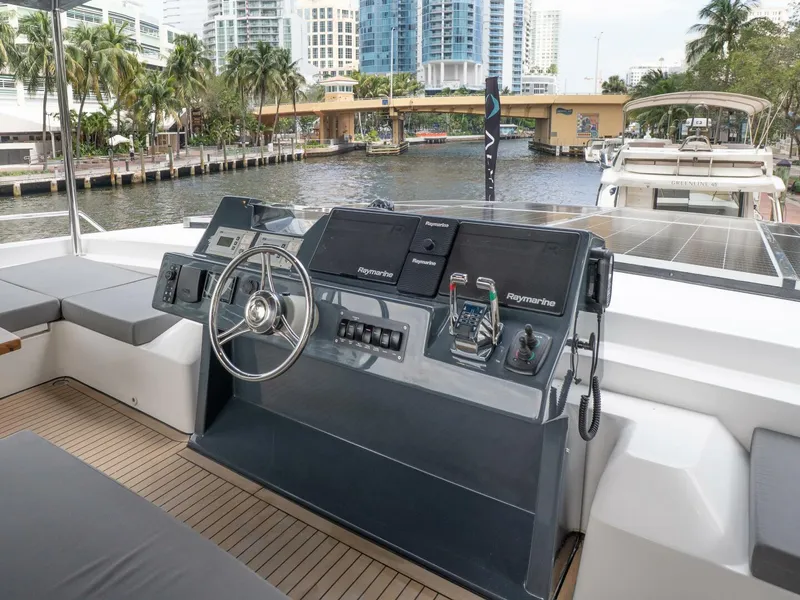 Slide: The Image of Alva OE 54 Flybridge Helm Station Ocean Eco 54 flybridge helm with Raymarine navigation suite - 5603829