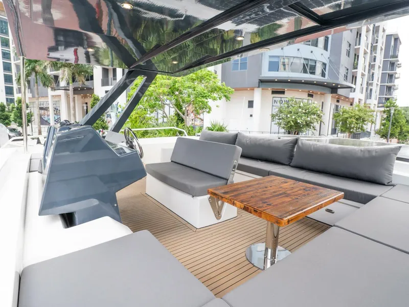 Slide: The Image of Alva OE 54 Flybridge Port Lounge Area Ocean Eco 54 flybridge portside lounge area under hardtop - 5603834