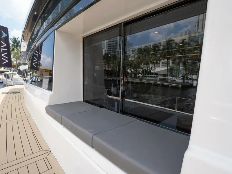 Slide: The Image of Alva OE 54 Port Hull Bench Seat Ocean Eco 54 port hull exterior with bench seat along side deck - 5603835