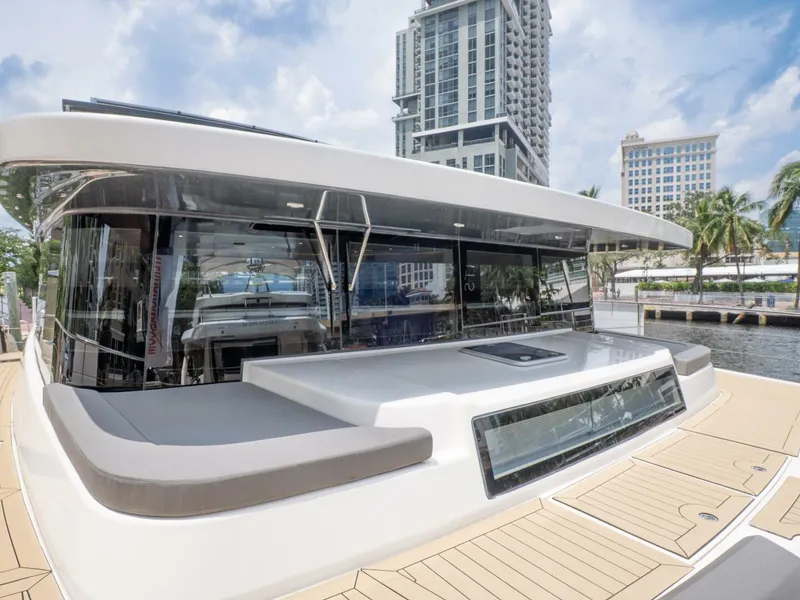 Slide: The Image of Alva OE 54 Bow Recessed Seating Ocean Eco 54 bow view showing trampolines and recessed seating - 5603837