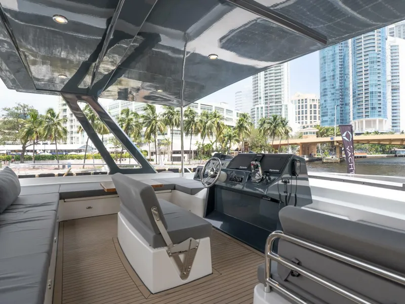 Slide: The Image of Alva OE 54  Flybridge Also Looking To Port Ocean Eco 54 flybridge view looking portside with lounge seating - 5603828