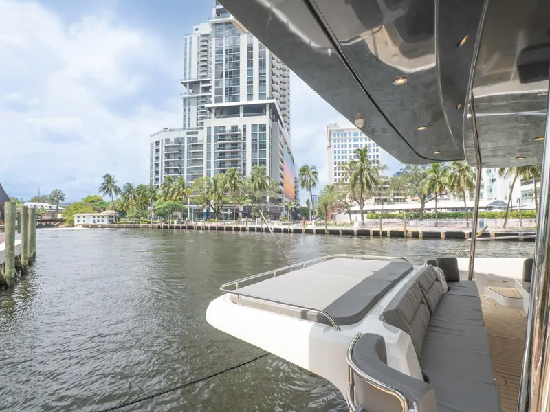 Slide: The Image of Alva OE 54 Cockpit Sunpad Ocean Eco 54 cockpit centerline sunpad overlooking twin hulls - 5603796