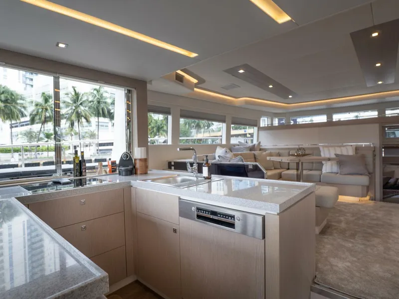 Slide: The Image of Alva OE 54 Galley Entry Ocean Eco 54 entryway into U-shaped galley with modern appliances - 5603798