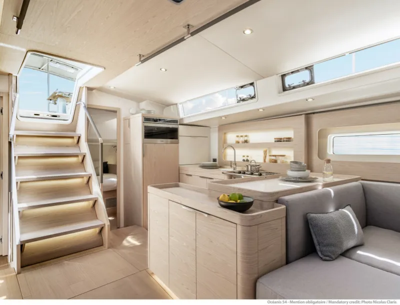 Slide: The Image of Oceanis Yacht 54 Companionway Steps with 3 Gloss Oak Alpi - 5678513