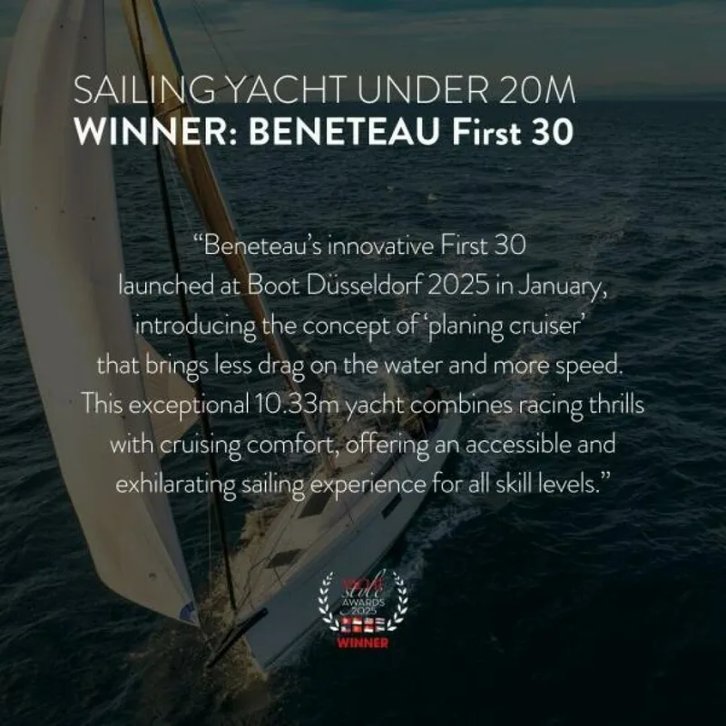 Slide: The Image of Beneteau First 30 New for 2025 The BENETEAU First 30 has been named “Sailing Yacht Under 20m” at the prestigious Yacht Style Awards 2025 - 5678477
