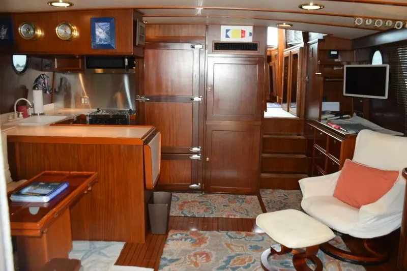 Slide: The Image of Salon area and galley, Note teak ceiling battens throughout interior. - 5711481