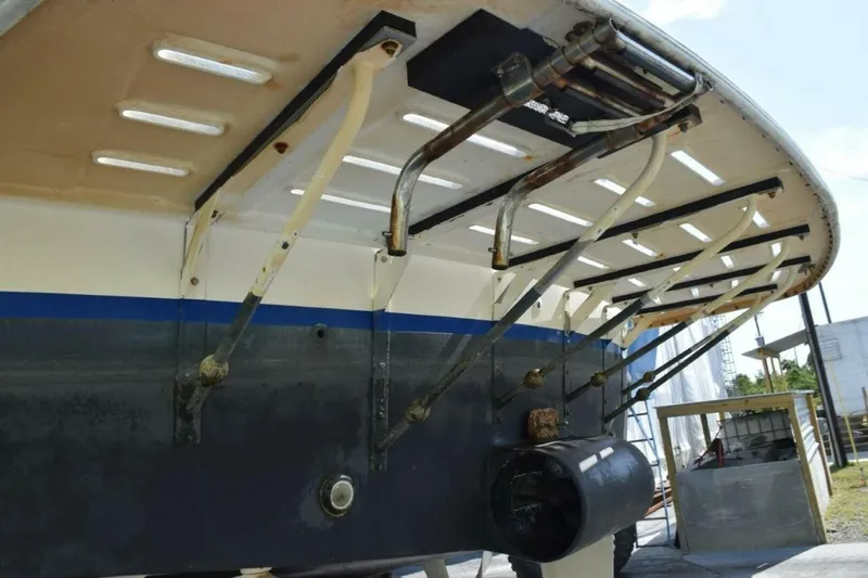 Slide: The Image of Fiberglass swim platform, fold up swim ladder, stern thruster and underwater light - 5711546