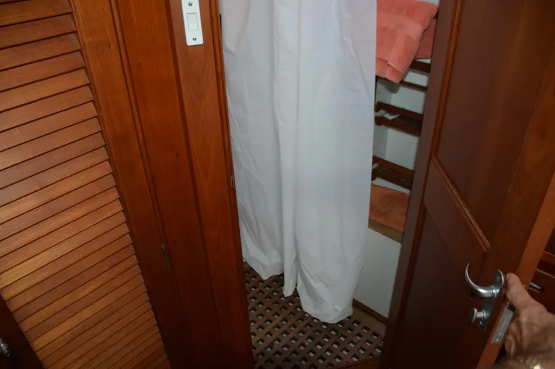 Slide: The Image of Master stateroom shower is separate from vanity compartment; it is forward in the stateroom to the starboard side. - 5805852