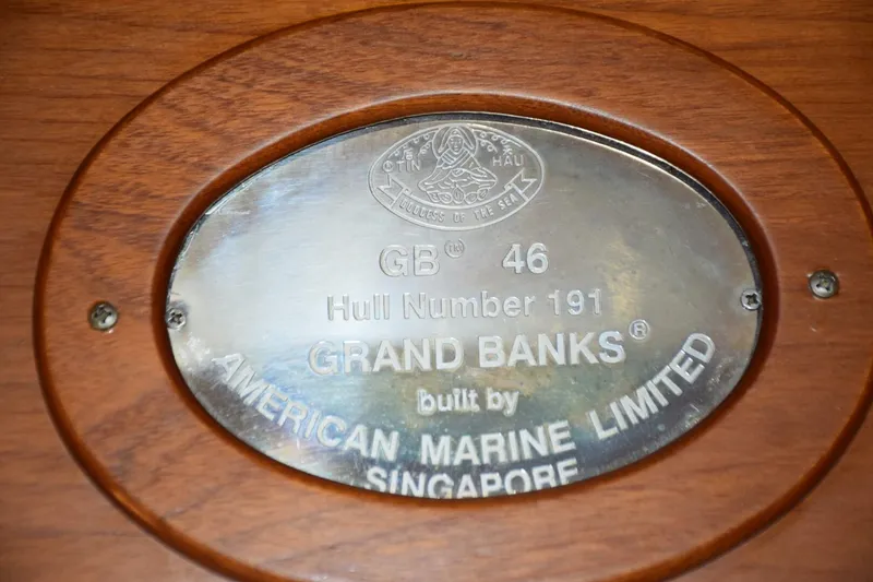 Slide: The Image of Plaque of 1997 Grand Banks Classic, hull number 191, by American Marine Limited, Singapore. - 5805867