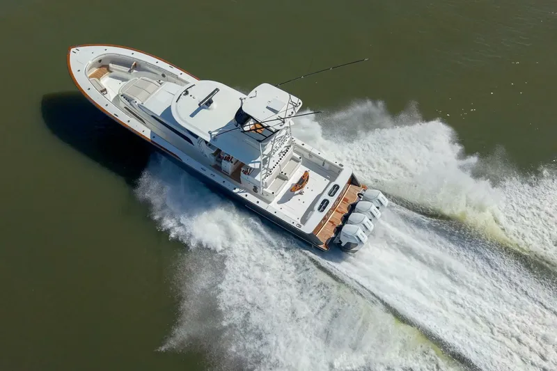 Slide: The Image of Valhalla 55 - Lucky 24 IV - Aerial Running Profile 2024 Valhalla 55 Center Console - Lucky 24 IV - 5839114