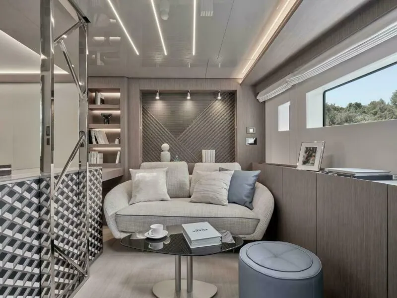 Slide: The Image of 2025 M8 65 Prestige M8 Multi-Hull Power Catamaran - Manufacturer Master Stateroom Sofa - 5842718