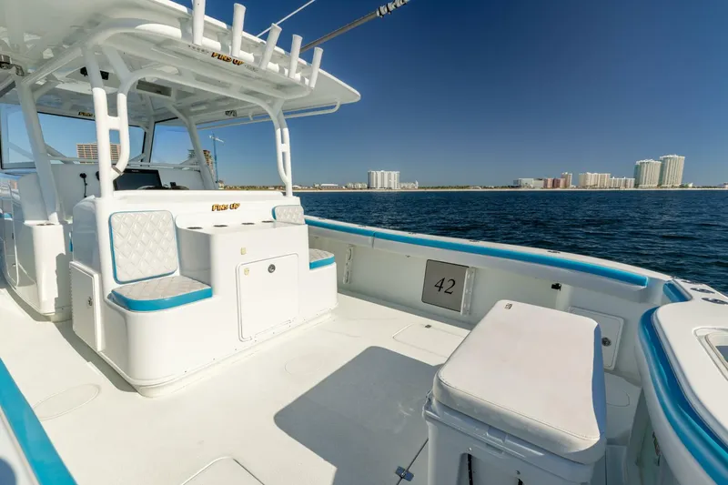 Slide: The Image of 2017 42 Yellowfin Offshore Fins Up Back Deck (5) - 5869964