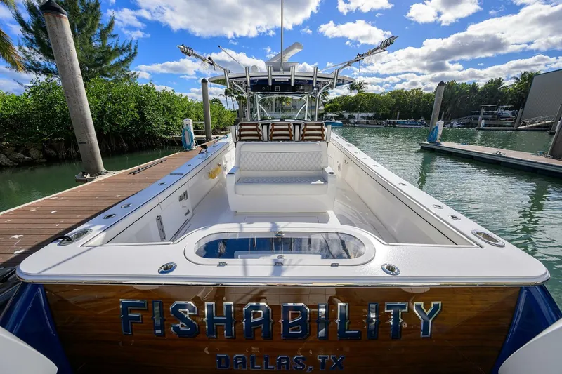 Slide: The Image of Valhalla 41 - Fishability - Transom Photo 2025 Valhalla V41 Center Console - Fishability - 5852027