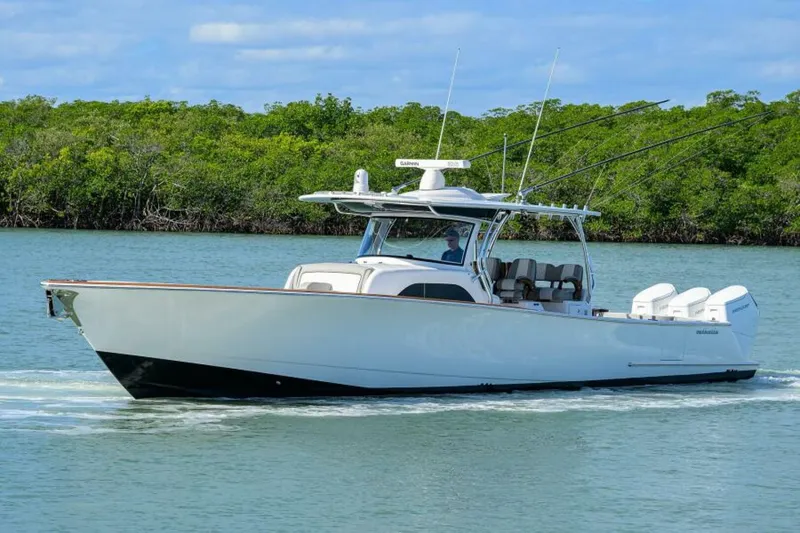 Slide: The Image of Valhalla 46 - Port Bow Profile 2022 Valhalla 46 Center Console - 5855459