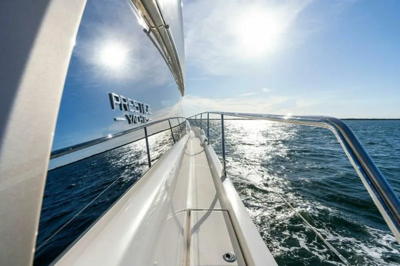 Slide: The Image of 2019 63 Prestige Flybridge - RT Time - Walkway to Bow - 5883997