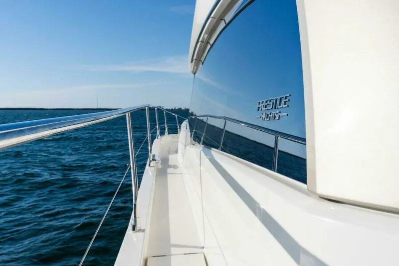 Slide: The Image of 2019 63 Prestige Flybridge - RT Time - Walkway to Bow - 5883998