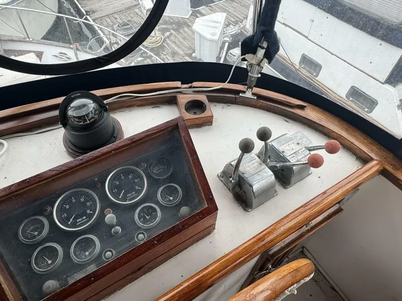 Slide: The Image of 44' Marine Trader Flybridge Helm Controls - 5923430