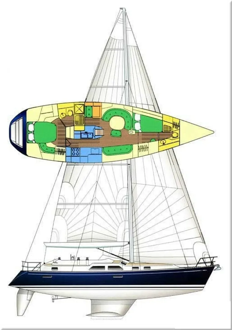 Slide: The Image of 1996 Hylas 46 - Sail Plan & Layout Sail Plan and Layout Drawing - 5924451