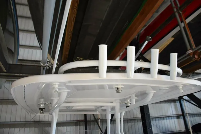 Slide: The Image of Fishing Rod Storage On Aft Hardtop, Crank Adjustable Anchorsteaming Light, LED Spreader Lights, White Powder Coated Metal Supports - 5972615