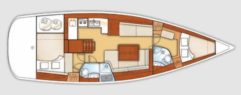 Slide: The Image of 2008 Beneteau Oceanis 43 - Layout Two cabins and two heads layout drawing - 6005820