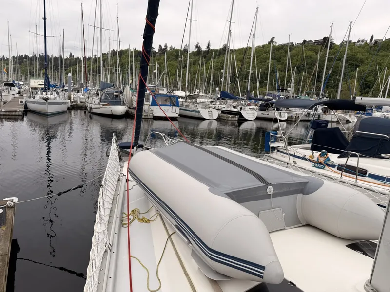 Slide: The Image of Hunter 37.5 foredeck w/ West Marine dinghy - 6078669
