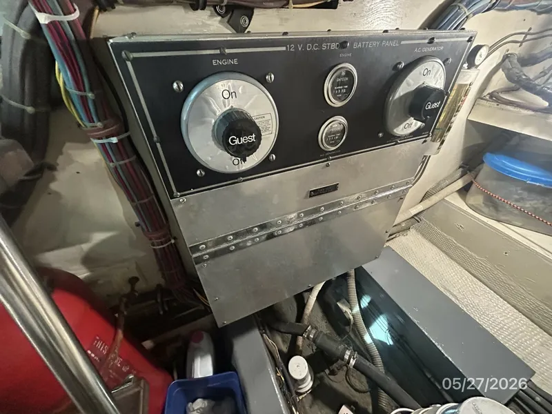 Slide: The Image of 42' Hatteras engine room starboard electrical panel - 6248057