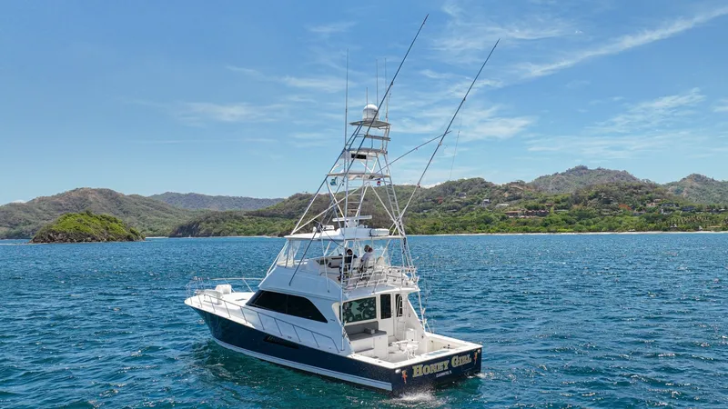 Slide: The Image of Aft Deck and Tower View The 2005 Viking 61 Convertible 'Honey Girl' showcases an expansive aft deck with ample space for fishing and relaxation. The robust tower provides excellent vantage points for spotting marine life or navigating coastal waters. This model blends functional - 6449589