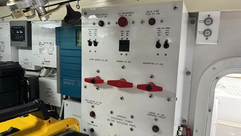 Slide: The Image of 2007 74 Viking 74 Enclosed Bridge Never Settle - Battery Switches and Battery Charger - 6312569