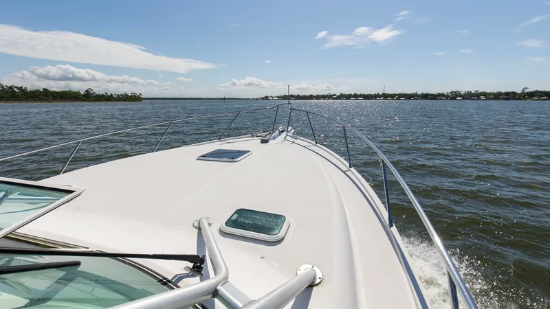 Slide: The Image of Expansive Bow View Underway Experience the thrill of open waters from the spacious bow of the 2006 Wellcraft 360 Coastal. The sleek design and sturdy railings provide both style and safety as the vessel cuts through the waves. Enjoy the panoramic views and the refreshing sea breeze, - 6312521