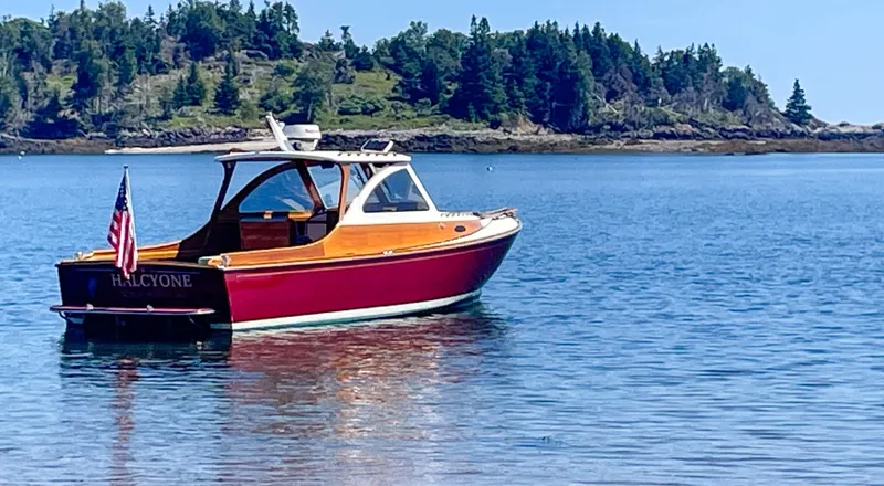 Slide: The Image of 2002 Lyman-Morse Monhegan 30 - Halcyone Halcyone resting at a favorite anchorage off a remote island during a picnic adventure. Where will you take her? - 6306053