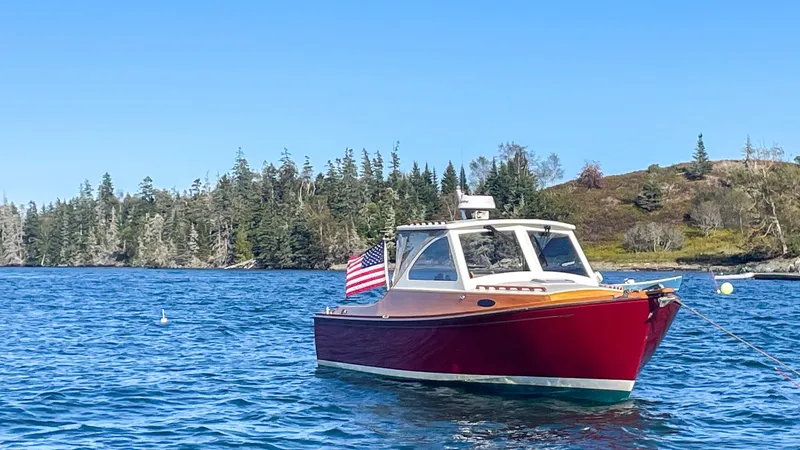 Slide: The Image of 2002 Lyman-Morse Monhegan 30 - Halcyone Halcyone resting at a favorite anchorage off a remote island during a picnic adventure. Where will you take her? - 6306056