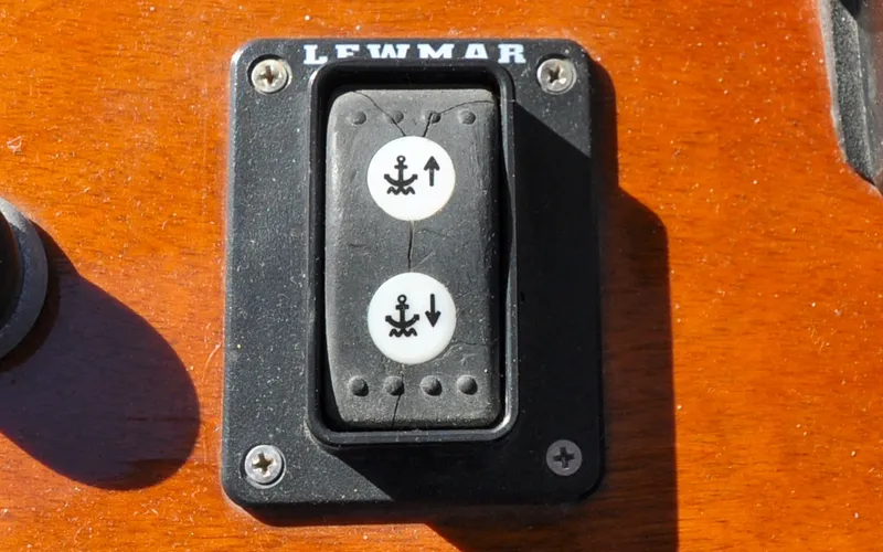 Slide: The Image of 1958 Bunker and Ellis 42 | Aleria Lewmar anchor control switch on a 1958 Bunker and Ellis 42 boat. - 6307488