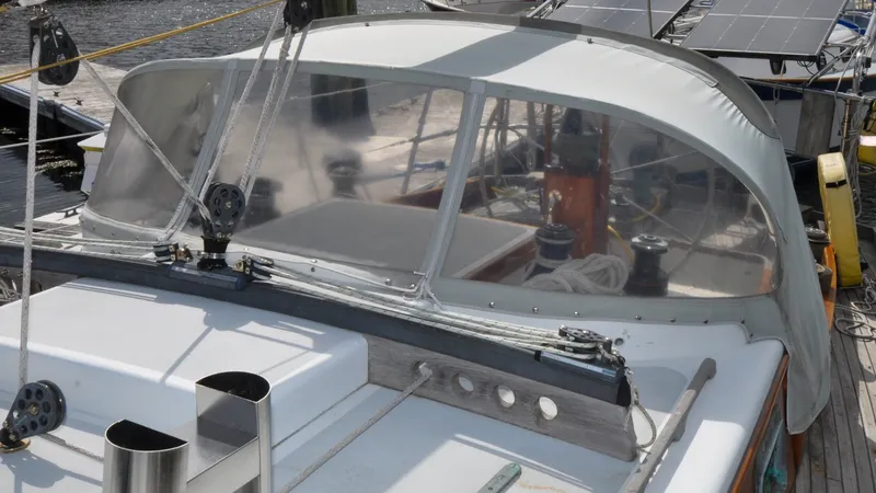 Slide: The Image of 1987 Wittholtz/Luzier 49 | Destiny 1987 Custom Wittholtz/Luzier Sloop/Cutter with clear cockpit enclosure and visible winches. - 6319005