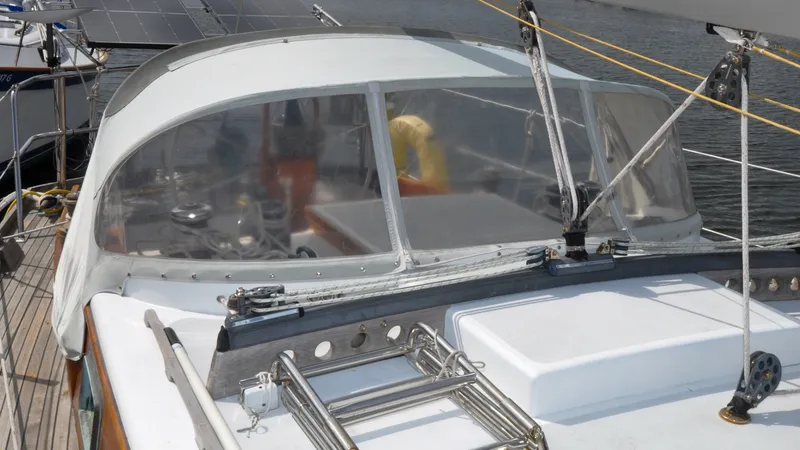 Slide: The Image of 1987 Wittholtz/Luzier 49 | Destiny 1987 Custom Wittholtz/Luzier Sloop/Cutter with solar panels and cockpit cover. - 6319006