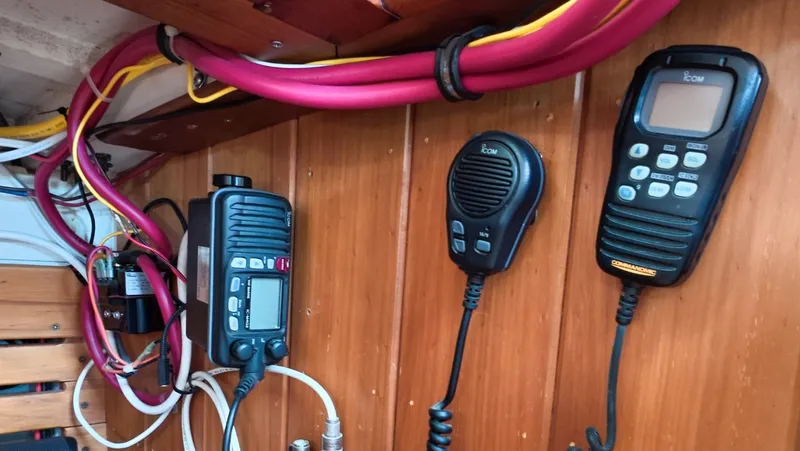 Slide: The Image of 1987 Wittholtz/Luzier 49 | Destiny Radio equipment and wiring inside a 1987 Custom Wittholtz/Luzier Sloop/Cutter boat. - 6323957