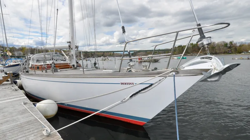 Slide: The Image of 1987 Wittholtz/Luzier 49 | Destiny Custom 1987 Wittholtz/Luzier Sloop/Cutter docked in a serene marina setting. - 6318986