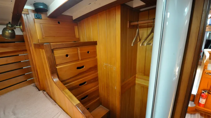 Slide: The Image of 1987 Wittholtz/Luzier 49 | Destiny Wooden interior of 1987 Custom Wittholtz/Luzier Sloop/Cutter with drawers and closet space. - 6319025
