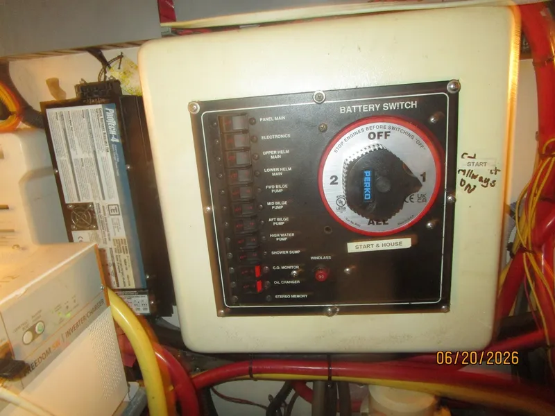 Slide: The Image of 40' Mainship engine room electrical panel - 6519843
