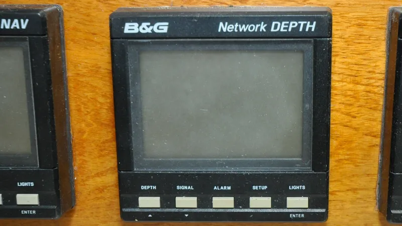 Slide: The Image of 1984 Bristol 41.1 | Petrel B&G Network Depth display on 1984 Bristol 41.1 yacht, featuring control buttons. - 6523055