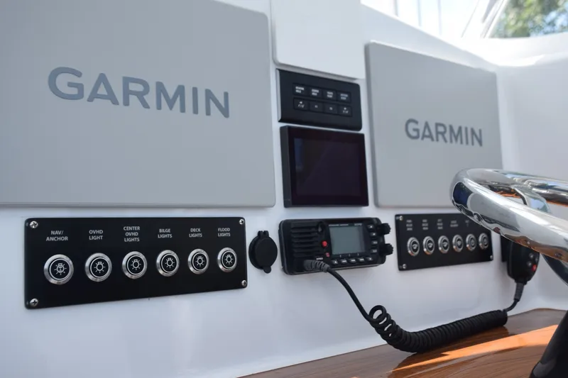 Slide: The Image of Helm With Bocatech Switches, Garmin MFDs, Vhf Radio, 12v Charging, SeaKeeper Gyro Display - 6551376
