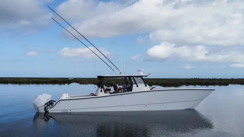The Image of Side Profile of Freeman 42 LR The 2023 Freeman 42 LR exhibits a sleek side profile, showcasing its modern design and sturdy build. The vessel's clean lines and advanced hull structure promise superior performance and stability. Outfitted with twin powerful engines, it is an ideal choi - 6725101