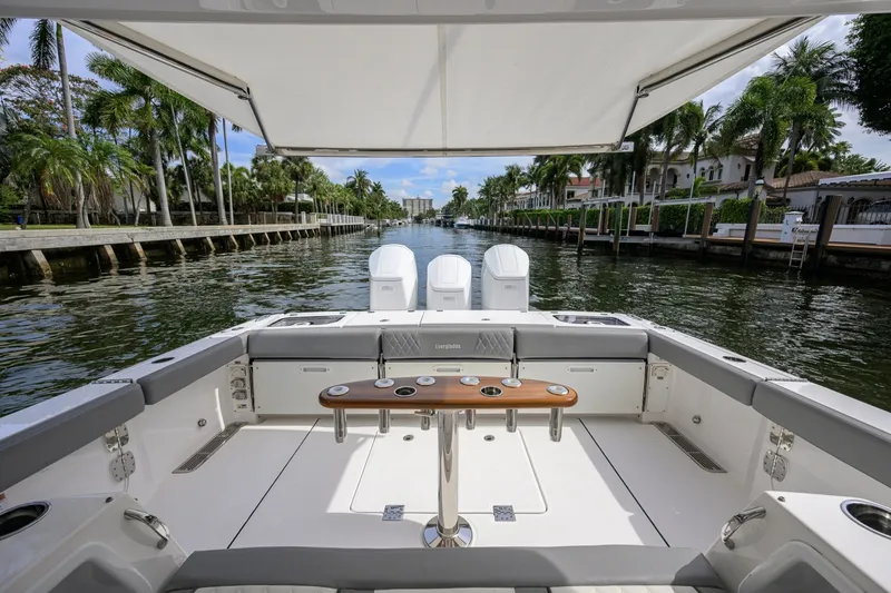 Slide: The Image of Everglades 45 GALLANT LADY - Cockpit Shade Cover 2023 Everglades 455 Center Console GALLANT LADY - 7656355
