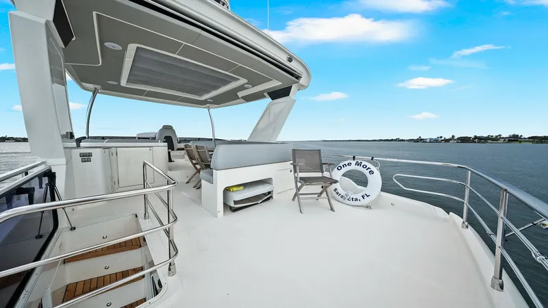 Slide: The Image of Spacious Flybridge with Seating Area The flybridge of the 2024 Absolute 52 Navetta features a generous seating area perfect for relaxation and enjoyment of panoramic views. The area is equipped with comfortable chairs and a shaded canopy, providing an ideal spot for social gatherings or peac - 6851790