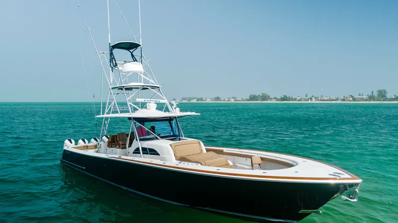 The Image of Bow View with Tower and Seating The sleek bow of the 2022 Valhalla Boatworks V-46, named MarMar, showcases elegant lines and luxurious seating. The spacious foredeck is designed for relaxation, featuring plush cushions and high-quality finishes. A towering structure with multiple levels - 6845059