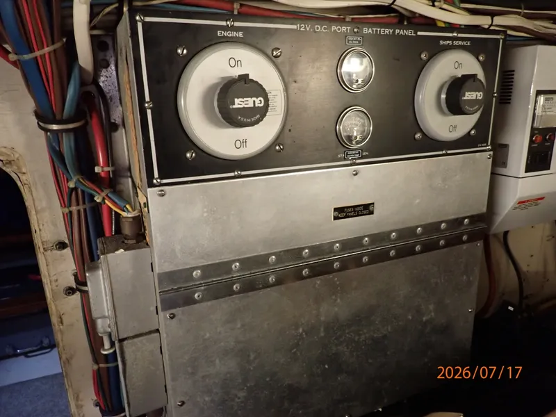 Slide: The Image of 48' Hatteras engine room port electrical panel - 6885860