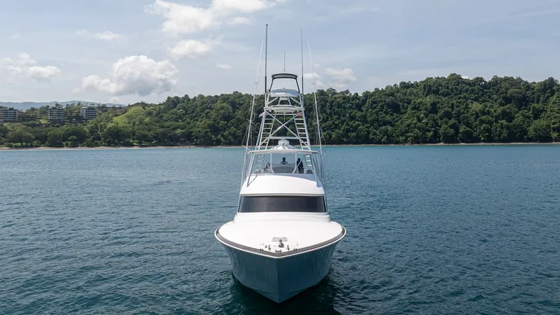 Slide: The Image of Bow View with Tower This striking bow view of the 2024 Viking 64 Convertible showcases its sleek design and impressive tower. The vessel's aerodynamic shape enhances performance while offering a commanding presence on the water. The spacious tower provides excellent visibili - 7162609