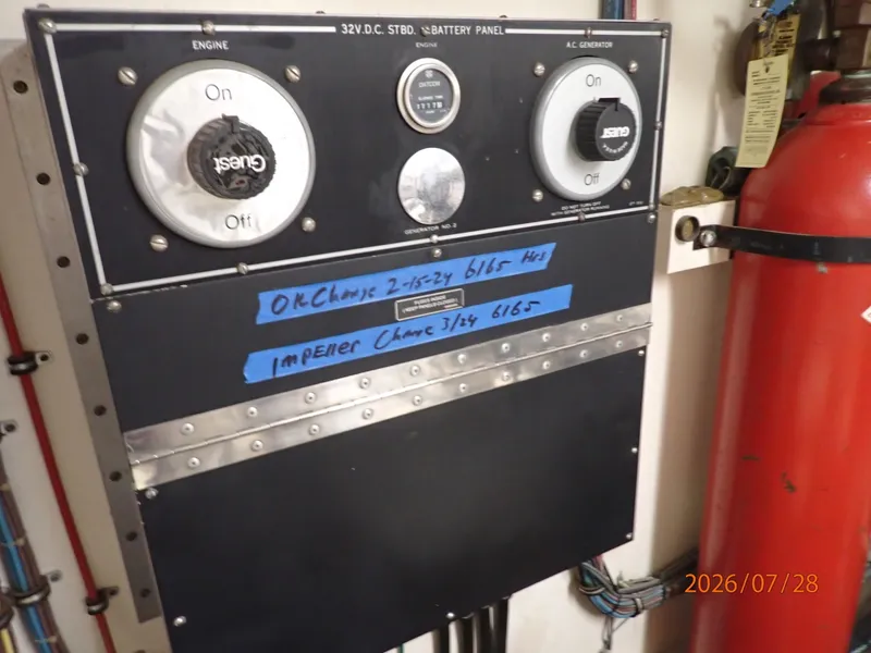 Slide: The Image of 54' Hatteras starboard engine room electrical panel - 7288152
